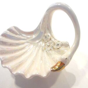 Italy Capo Di Monte Creazioni Minervini Luster Swan Dish  Decorated Glass Gems